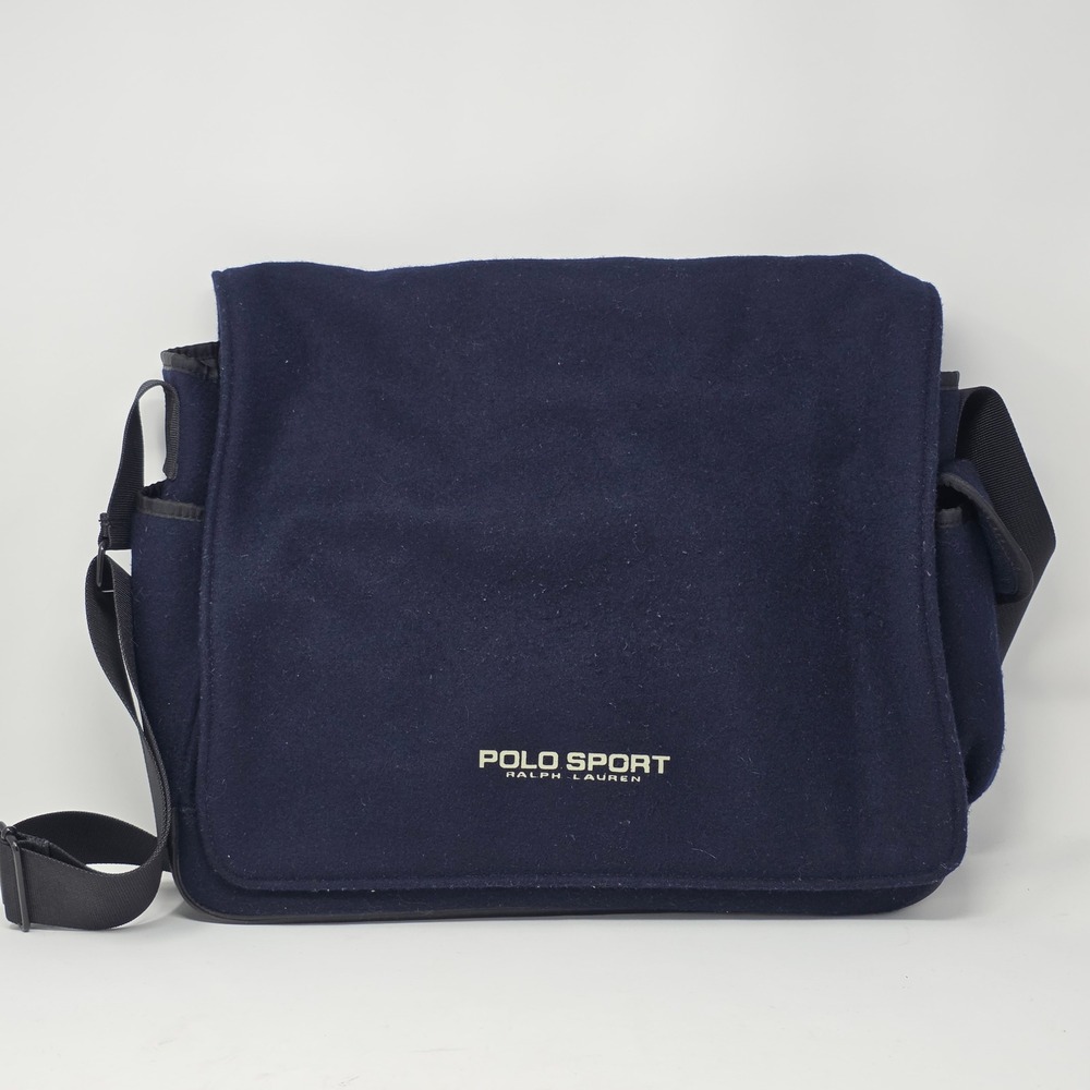 Vintage Polo Sport Ralph Lauren Navy Blue Wool Messenger Bag Crossbody